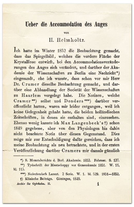 Helmholtz Buchseite: Accommodation des Auges