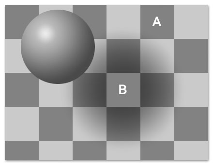 Quadrate des Schachbretts unterschiedlich hell? (optische Täuschung)